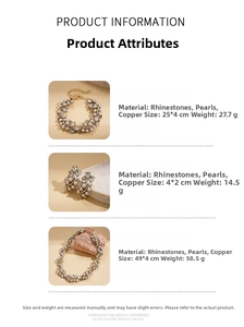 Detailed size specifications for vintage pearl and rhinestone jewelry set dimensions