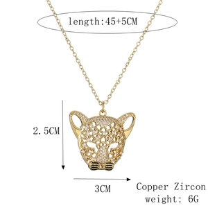 Detailed specs of the gold panther pendant featuring dimensions and copper zircon material