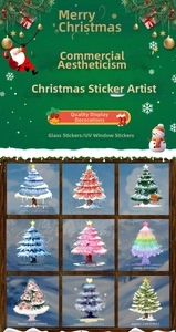 Détails de stickers de fenêtres sapin de Noël UV aux styles festifs variés et colorés