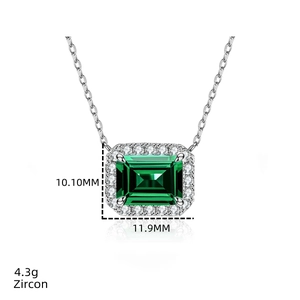 Detail of emerald cut zircon pendant showing precise 10.10mm x 11.9mm dimensions