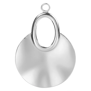 Close-up of polished silver round geometric pendant with an oval bail and smooth metallic finish