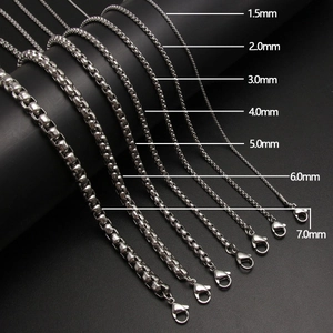 Stainless steel box chain necklaces for men and women in sizes 1.5mm to 7.0mm