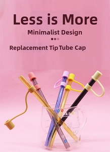 Detail of colorful heat-resistant glass straws with matching 10mm silicone dust caps