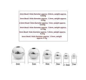 S925 silver round beads size chart with diameter, hole size and weight specifications