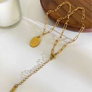 18K gold-plated paperclip chain necklace with You Are My Sunshine oval pendant