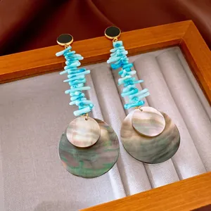 Bohemian Long Dangle Earrings With Shell Stone Beads And 925 Sterling Silver Earring Post Elegant Vacation Style Women