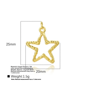 Detail of 18k gold plated copper star pendant with hammered texture for DIY jewelry