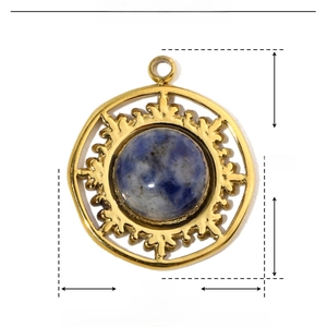 Detailed parameter display of gold stainless steel pendant with blue natural stone
