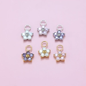 Zircon flower charm pendants in gold and silver steel for DIY earrings