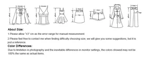 Detailed apparel size guide with measurement diagrams for jackets, skirts and pants