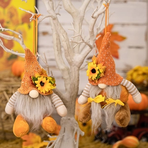 Thanksgiving Gnome Hanging Ornament Autumn Harvest Sunflower Knitted Hat Dwarf Doll For Home Party Holiday Decor Polyester