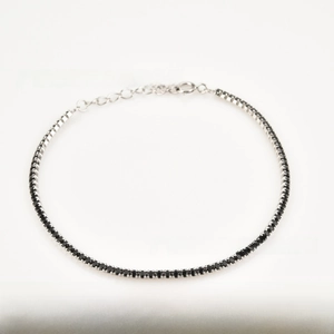 Detail of S925 sterling silver tennis bracelet with black cubic zirconia and lobster clasp