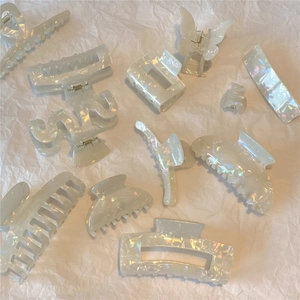 Iridescent holographic acetate claw clip set in various shapes with shell luster finish