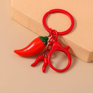 Creative realistic red chili pepper keychain with metal lobster clasp and resin charms