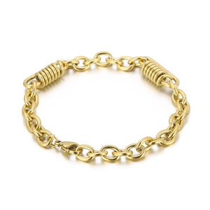 Golden stainless steel O-chain bracelet with spring coil charms and lobster clasp