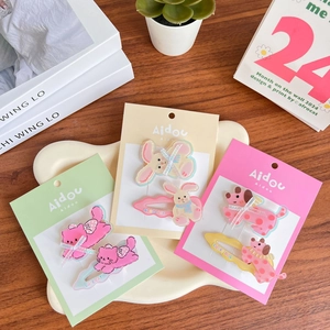 Cartoon animal acrylic hair clips set featuring cute rabbits and dogs for young girls