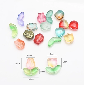 Colorful tulip and leaf glass beads set with dimensions for DIY jewelry making