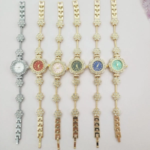 Elegant floral rhinestone women's watches set in assorted colors with crystal metal bracelets