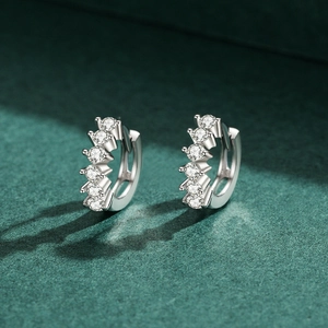 Elegant S925 sterling silver hoop earrings with sparkling crystal pavé on green background