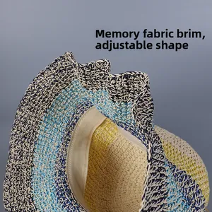 Detail of hand-woven straw hat brim with memory wire for adjustable styling and shape