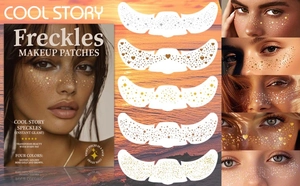 Set of 8 waterproof gold and silver freckle patches featuring stars and butterflies