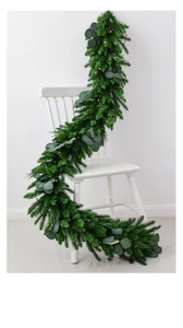 Detail of 1.8m Christmas garland with PE pine needles, eucalyptus, and warm LED lights