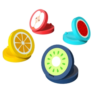 Cartoon fruit wooden castanets including apple, orange, watermelon and kiwi for kids