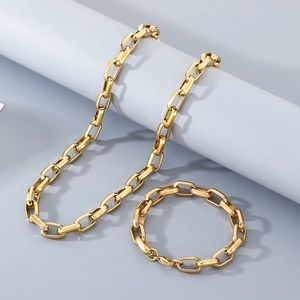 Stainless Steel Rectangular Geometric Chain Necklace And Bracelet Minimalist Fashion Jewelry For Men And Women
