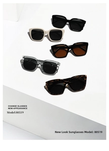 Multiple stylish large square frame sunglasses in black, beige, and tortoise shell finishes