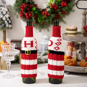 Christmas knitted wine bottle cover red white striped bottle sweater holiday table decor