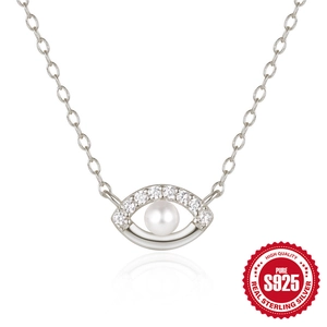 925 sterling silver evil eye necklace with pearl and sparkling zircon pendant