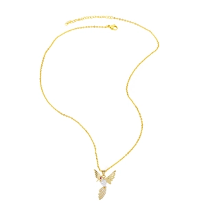 Elegant gold hummingbird pendant necklace with sparkling pavé crystals and lobster clasp