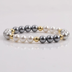 Elegant Beaded Bracelet With Multi Tone Shell Artificial Pearls And Copper Beads For Women Gradient Stretch Hand Jewelry