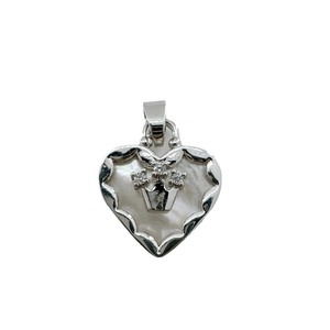 18K gold plated heart pendant with white mother of pearl and crown diamond detail