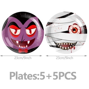 Halloween vampire and mummy party plates set of 10 with 9 inch diameter size details
