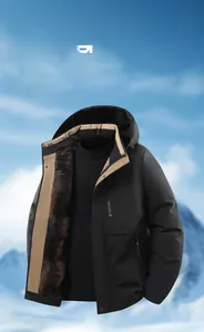 Winter graphene heating jacket with brown faux fur lining and windproof hooded design