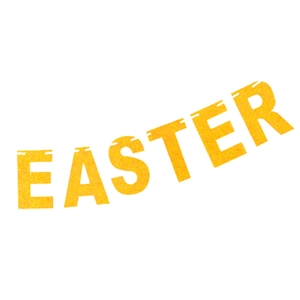 Detail of yellow glitter Happy Easter banner letters for festive party wall decoration