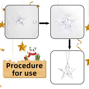 3D transparent crystal star ornament with silver ring and silk ribbon for Christmas decor