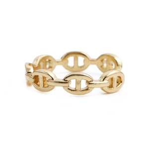 Elegant gold chain link open ring with minimalist nautical anchor design for women