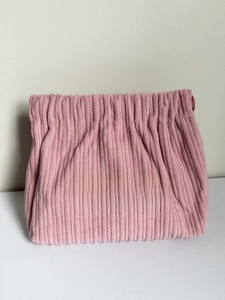Pink corduroy lipstick storage bag with FREE TRAVEL label for women cosmetic organization