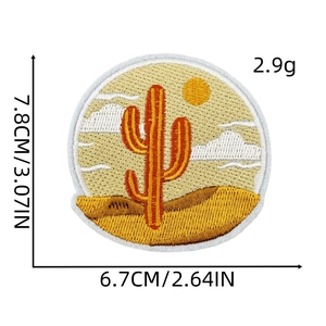 Embroidered desert cactus iron-on patch for clothing DIY, measuring 7.8cm by 6.7cm