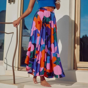 Gonna Lunga Bohemien Linea Ad A Stampa Floreale Vita Alta Poliestere Stile Vacanza Per Donne