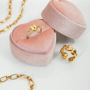 Fashion Stainless Steel Heart Open Ring For Women Adjustable Waterproof Gold Plated Heart Shape Statement Ring Jewelry