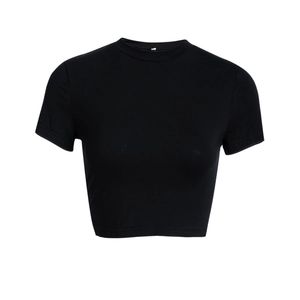Y2K slim fit black crop top with a classic round neck and short sleeves for summer