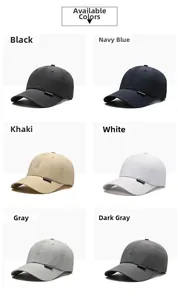 Quick-dry baseball caps in six colors showing breathable polyester fabric and side labels