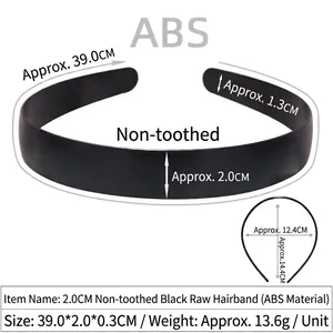 Detailed size specifications for 2cm wide black ABS plastic headband for DIY crafts