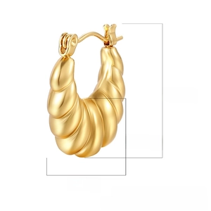 Detail showing 20mm height and 17mm width of gold textured titanium steel earrings