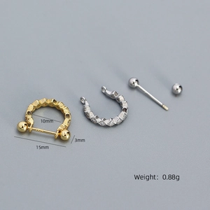 S925 sterling silver geometric U-shaped ear cuffs with cubic zirconia and gold plating