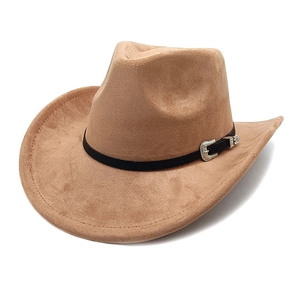 Chapeau De Cow-Boy Occidental Suédine Bord Large Avec Boucle Métallique Argentée Style Ethnique Rétro Fedora Pour Hommes Femmes