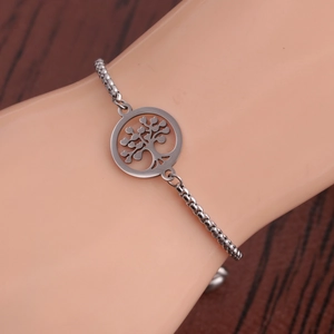 Bracelet arbre de vie en acier inoxydable argenté avec chaîne à maillons pour femme